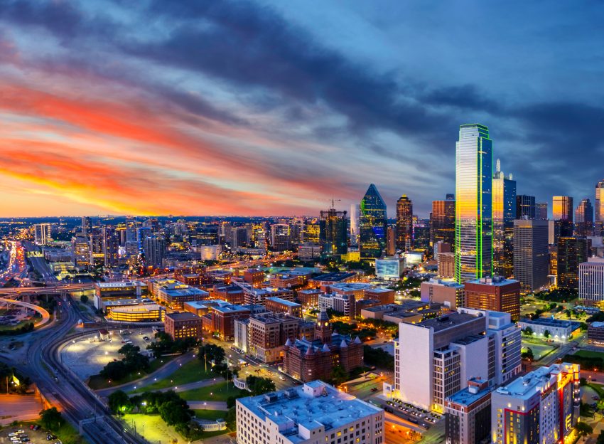 Dallas, Texas skyline at sunset